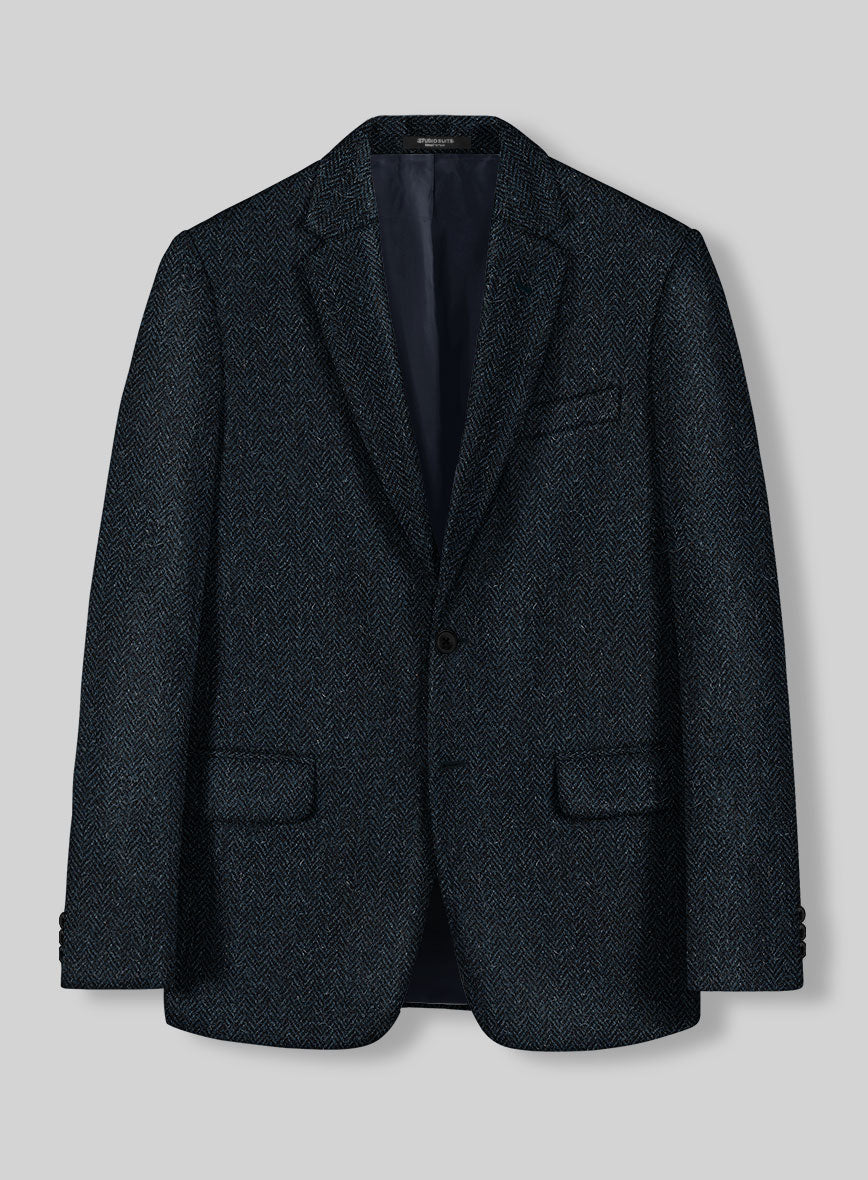 Harris Tweed Dark Blue Herringbone Jacket - StudioSuits