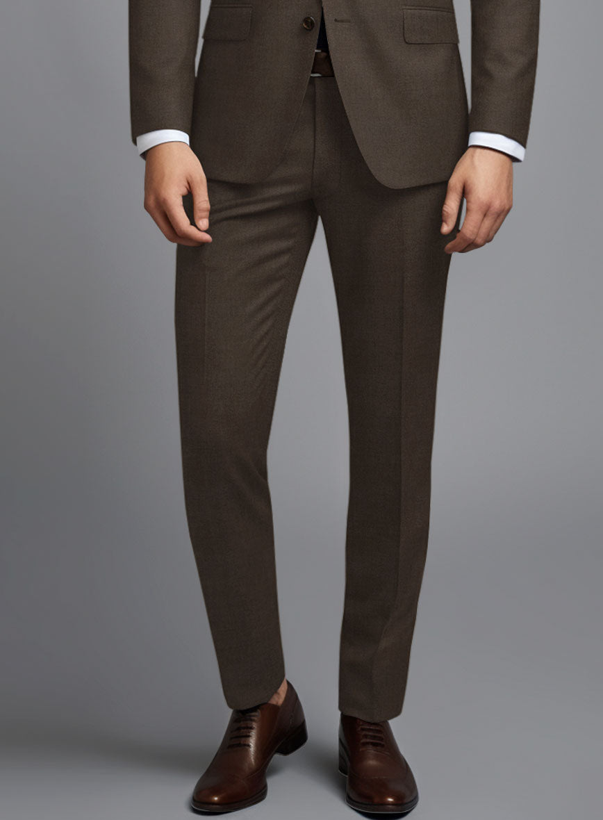 Huddersfield Stretch Coffee Brown Wool Pants - StudioSuits