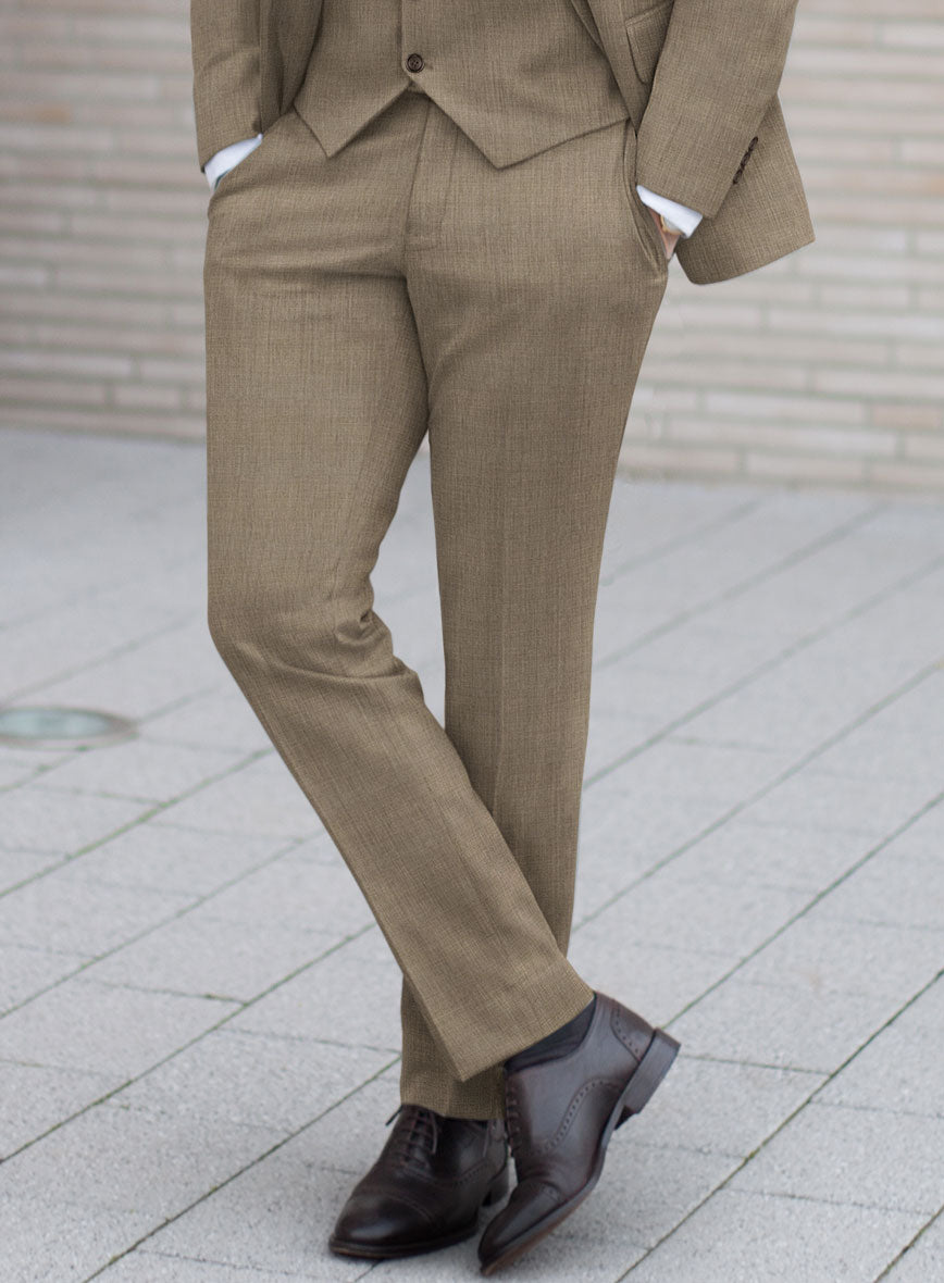 Huddersfield Stretch Dark Beige Wool Pants - StudioSuits