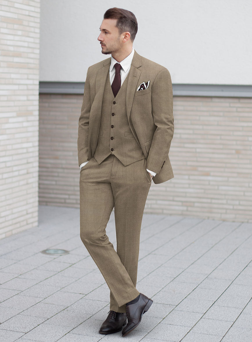 Huddersfield Stretch Dark Beige Wool Suit - StudioSuits