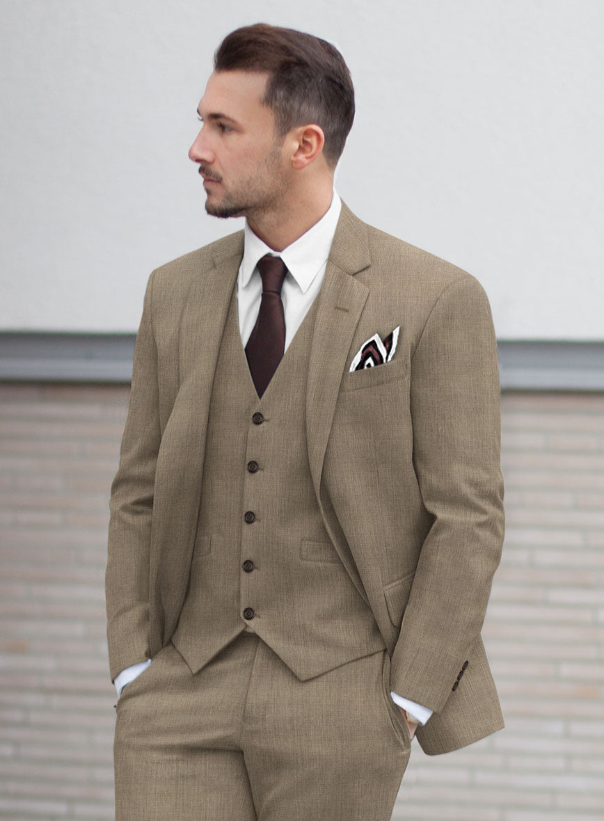 Huddersfield Stretch Dark Beige Wool Suit - StudioSuits