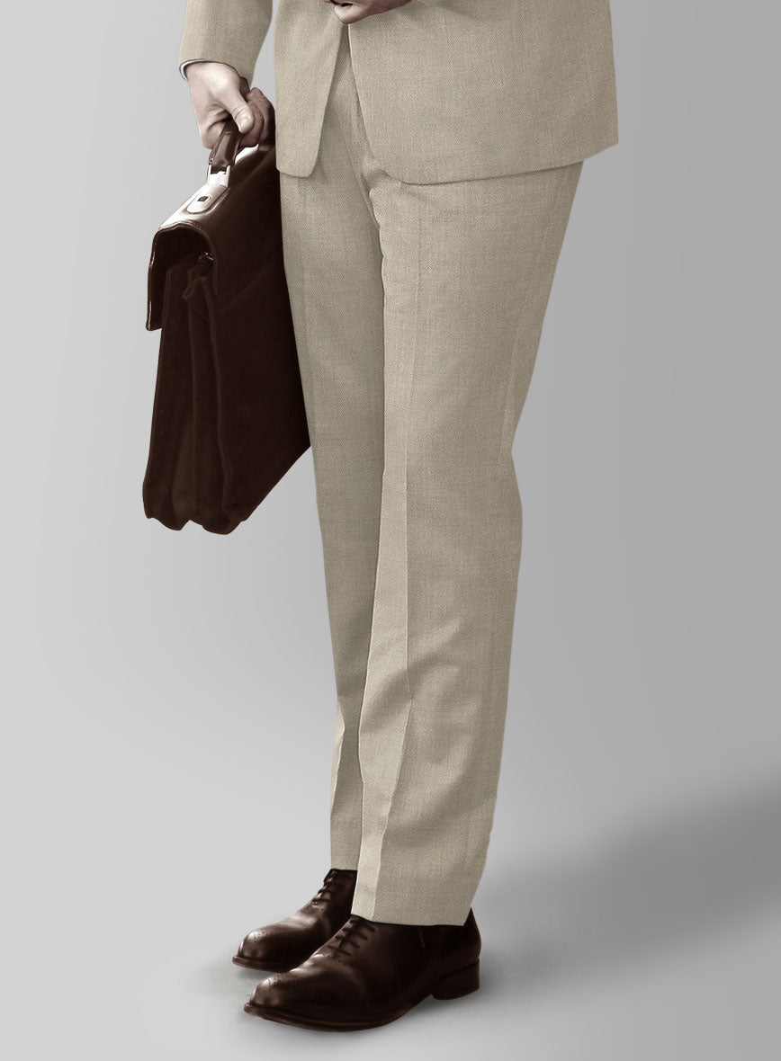 Huddersfield Stretch Muted Beige Wool Pants - StudioSuits