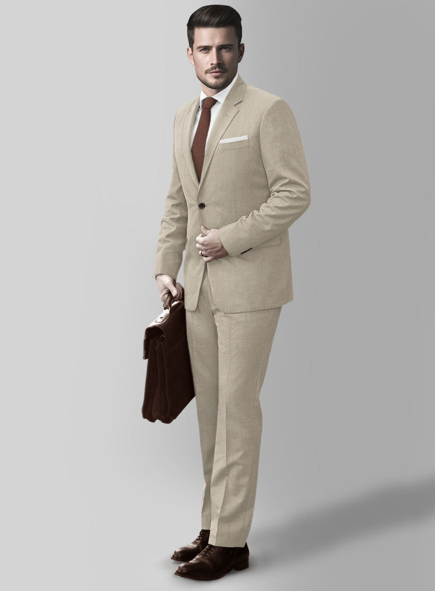 Huddersfield Stretch Muted Beige Wool Suit - StudioSuits