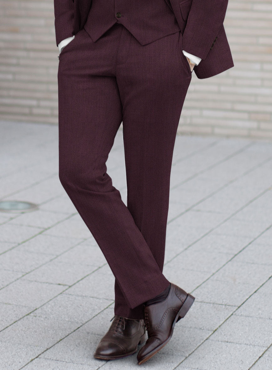 Huddersfield Stretch Wine Wool Pants - StudioSuits