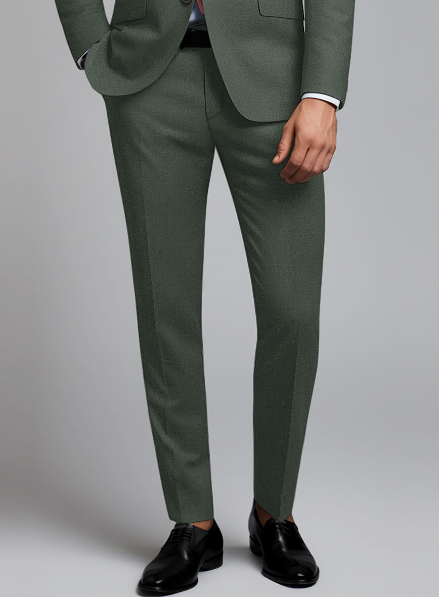 Huddersfield Stretch Autumn Green Wool Pants - StudioSuits