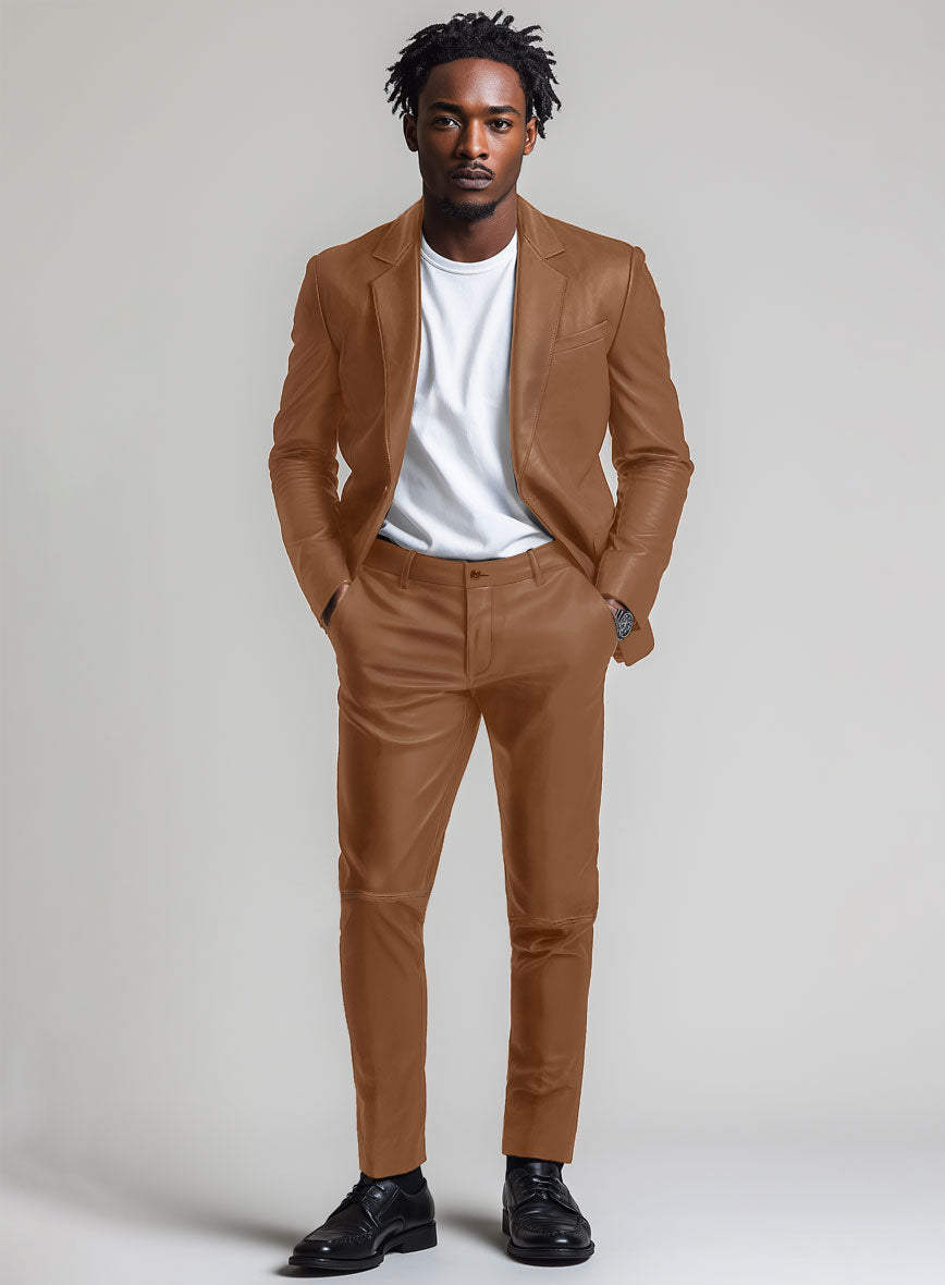 Hunter Tan Leather Suit - StudioSuits