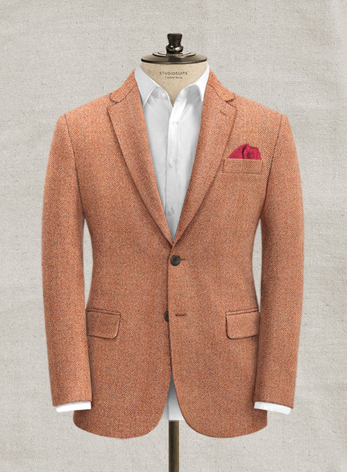 Italian Wide Herringbone Sea Orange Tweed Jacket - StudioSuits