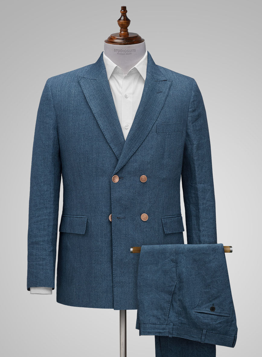 Indigo Blue Linen Suit - Golden Buttons - StudioSuits