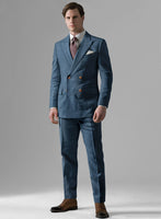 Indigo Blue Linen Suit - Golden Buttons - StudioSuits