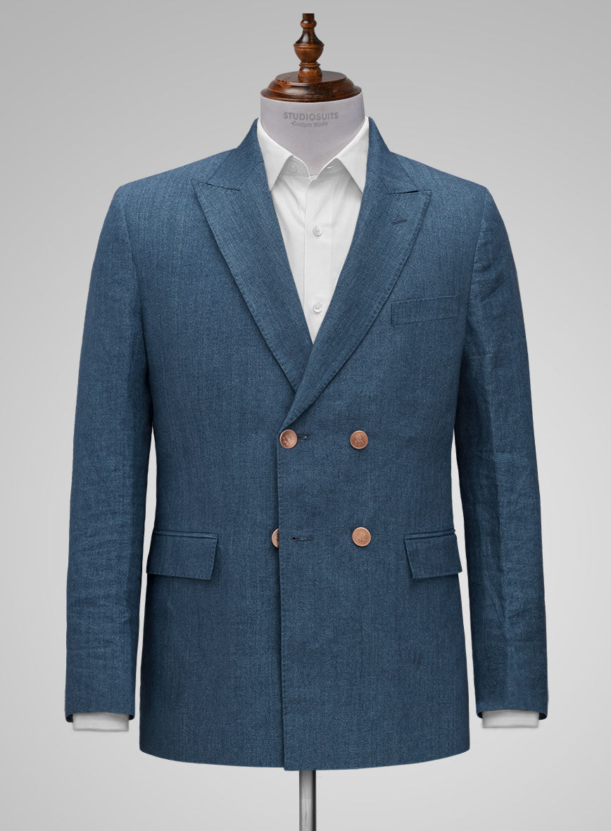 Indigo Blue Linen Suit - Golden Buttons - StudioSuits