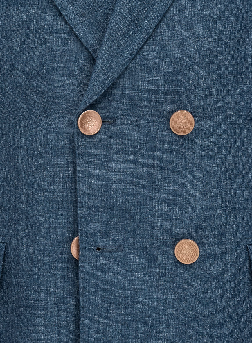 Indigo Blue Linen Suit - Golden Buttons - StudioSuits