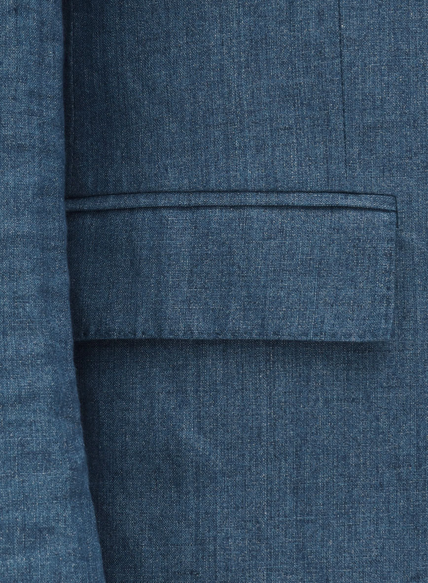 Indigo Blue Linen Suit - Golden Buttons - StudioSuits