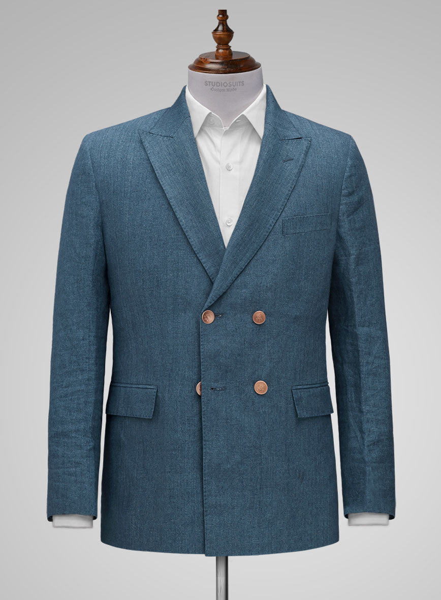 Indigo Blue Linen Suit - Golden Buttons - StudioSuits