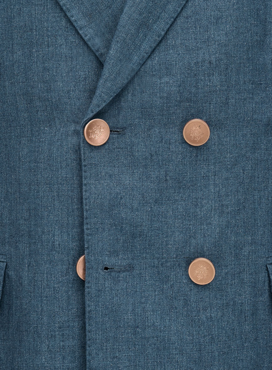 Indigo Blue Linen Suit - Golden Buttons - StudioSuits