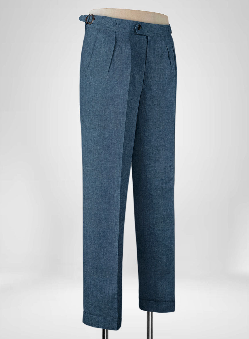 Indigo Blue Pure Linen Highland Trousers - StudioSuits