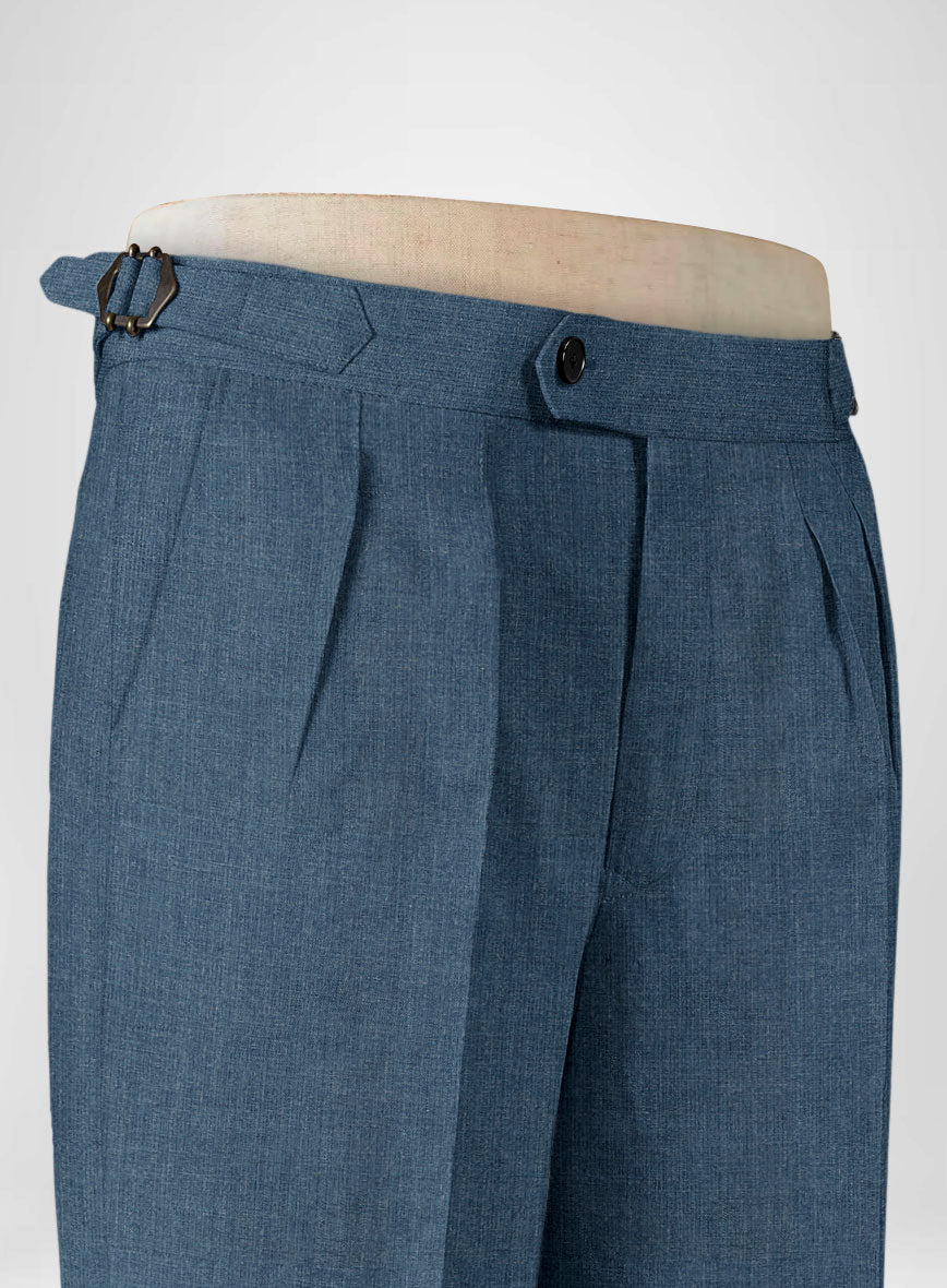 Indigo Blue Pure Linen Highland Trousers - StudioSuits