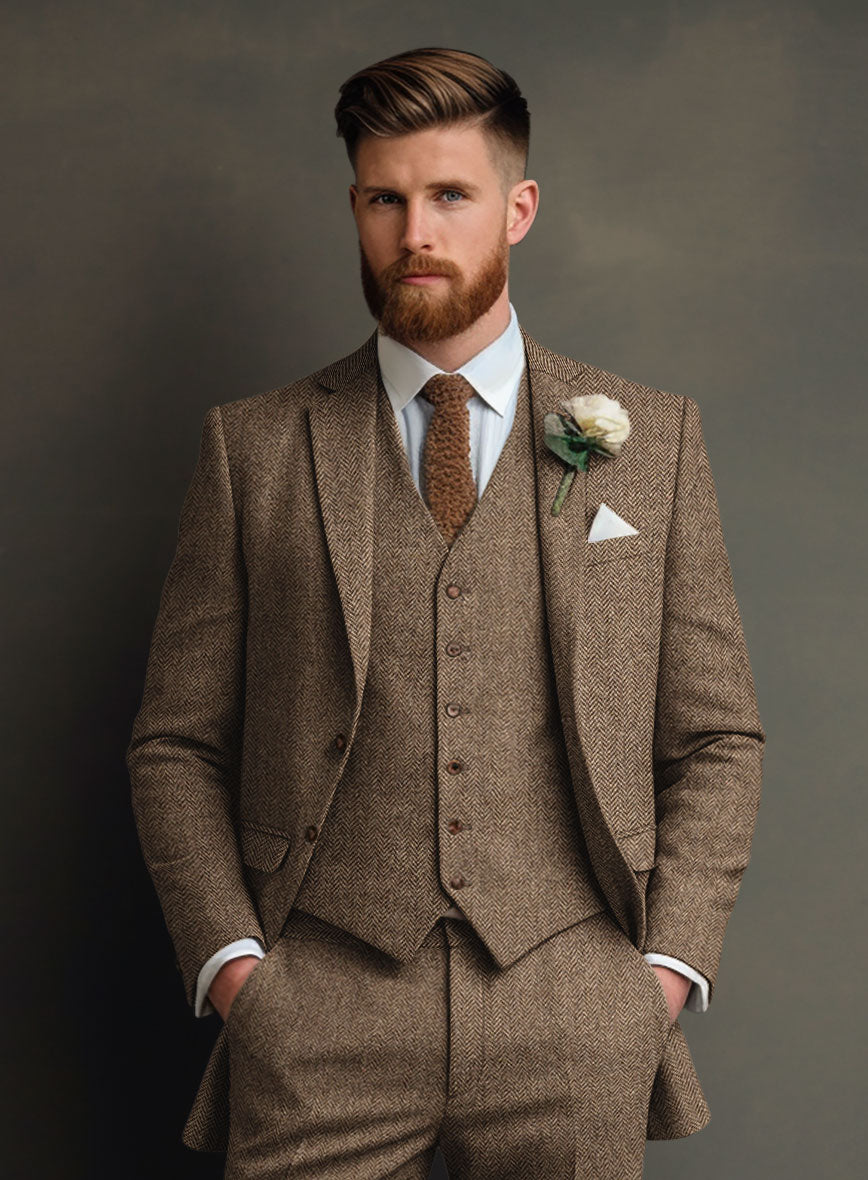 Irish Brown Herringbone Tweed Jacket - StudioSuits