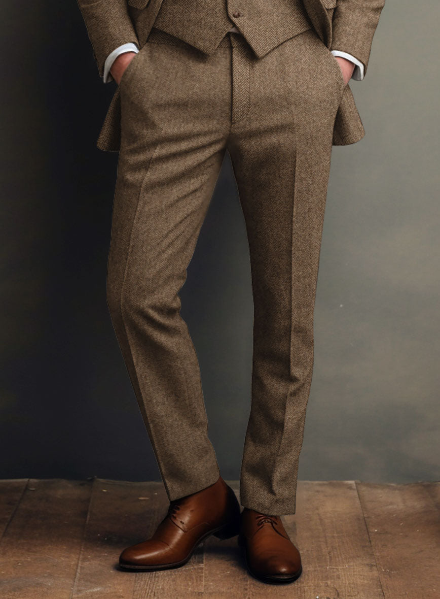 Irish Brown Herringbone Tweed Pants - StudioSuits