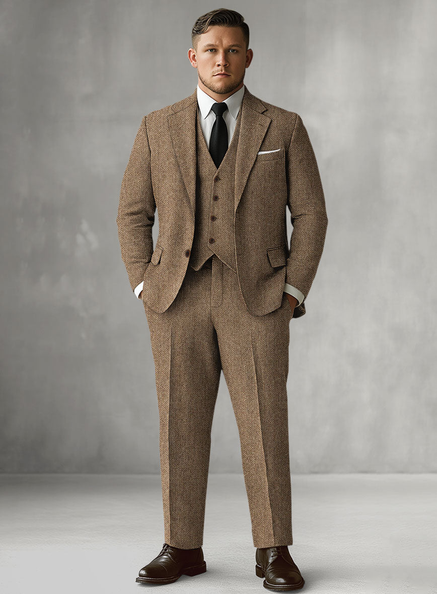 Tweed Suit Big and Tall - Irish Brown Herringbone - StudioSuits