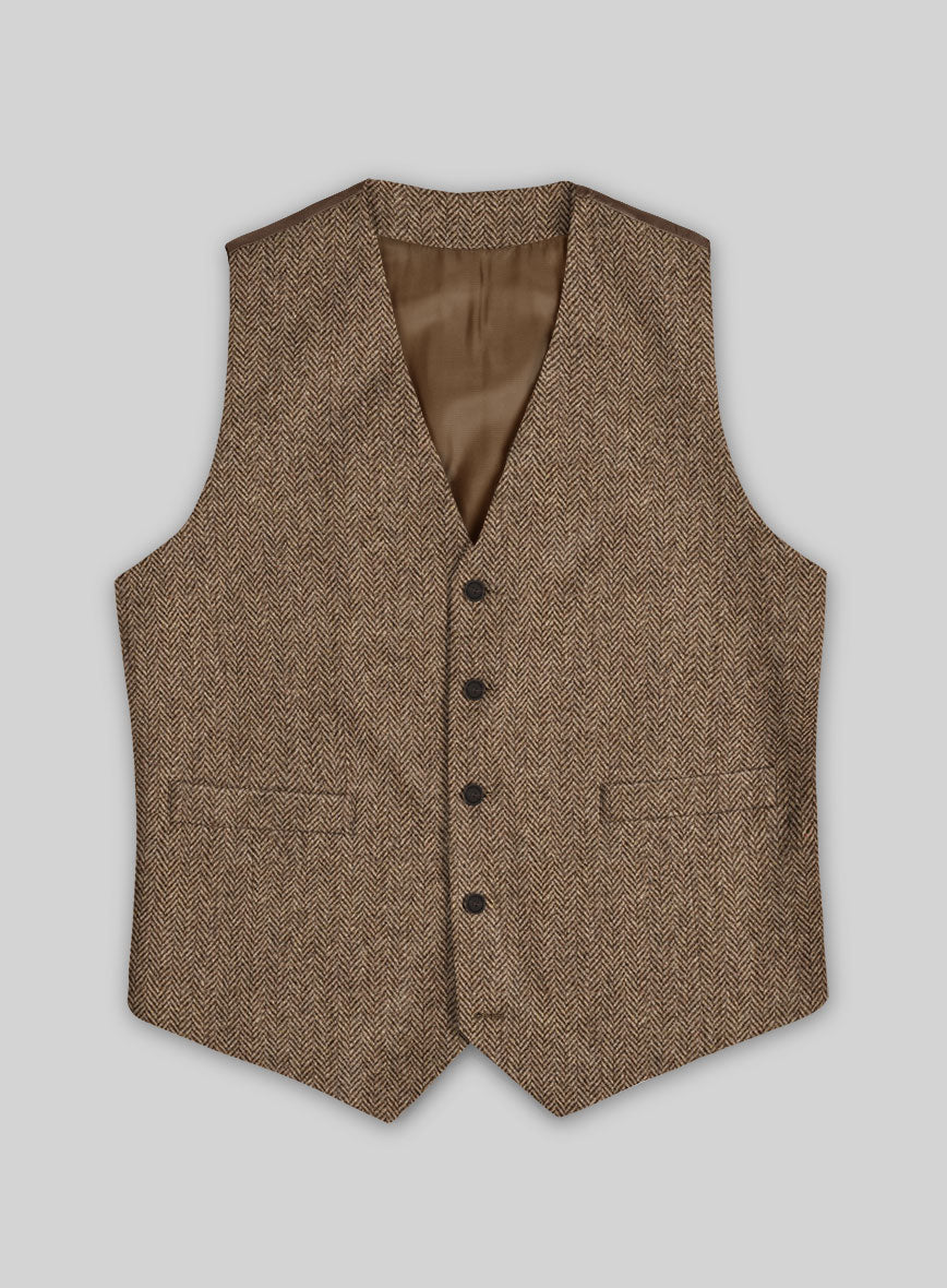 Irish Brown Herringbone Tweed Waist Coat - StudioSuits