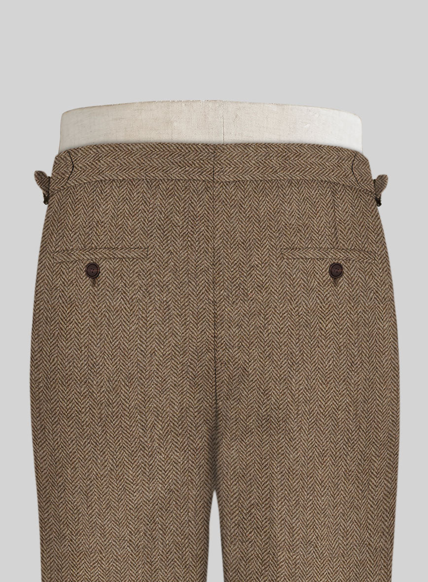 Irish Brown Herringbone Tweed Highland Trousers - StudioSuits