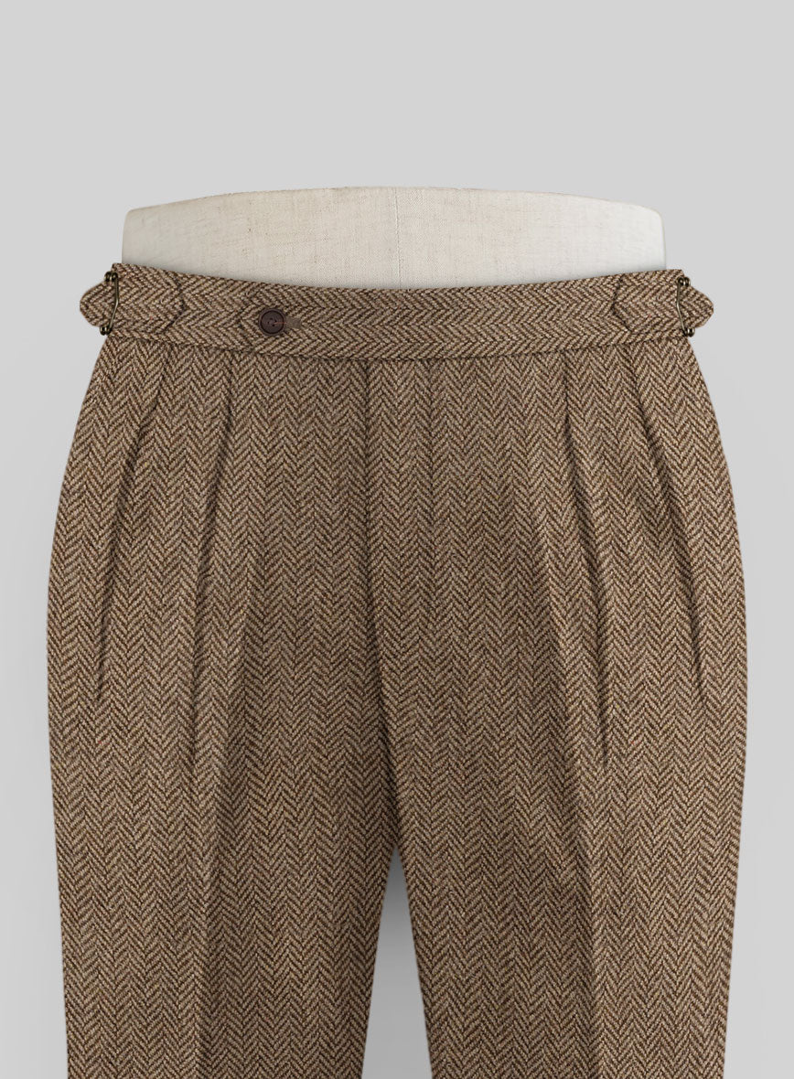 Irish Brown Herringbone Tweed Highland Trousers - StudioSuits