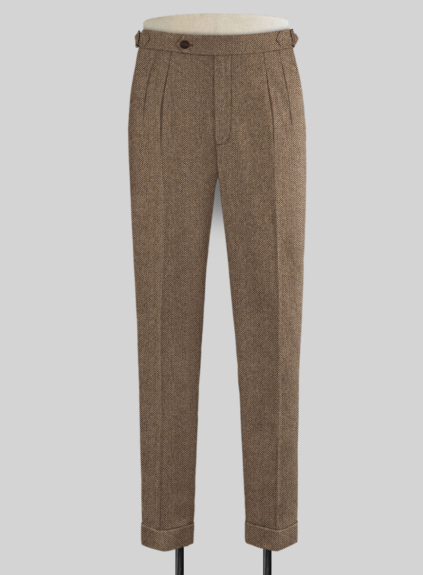 Irish Brown Herringbone Tweed Highland Trousers - StudioSuits