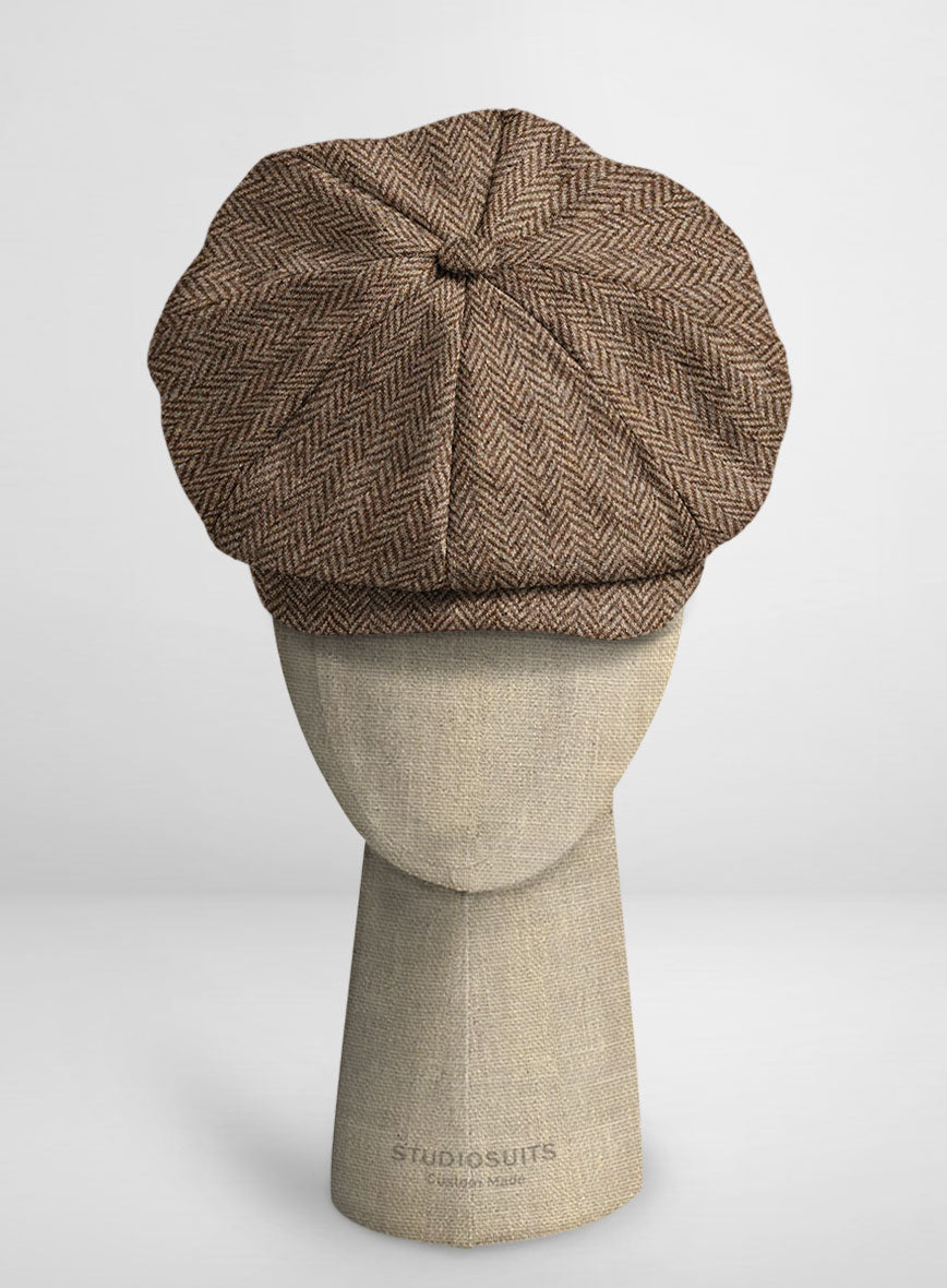 Irish Brown Herringbone Tweed Newsboy Cap - StudioSuits