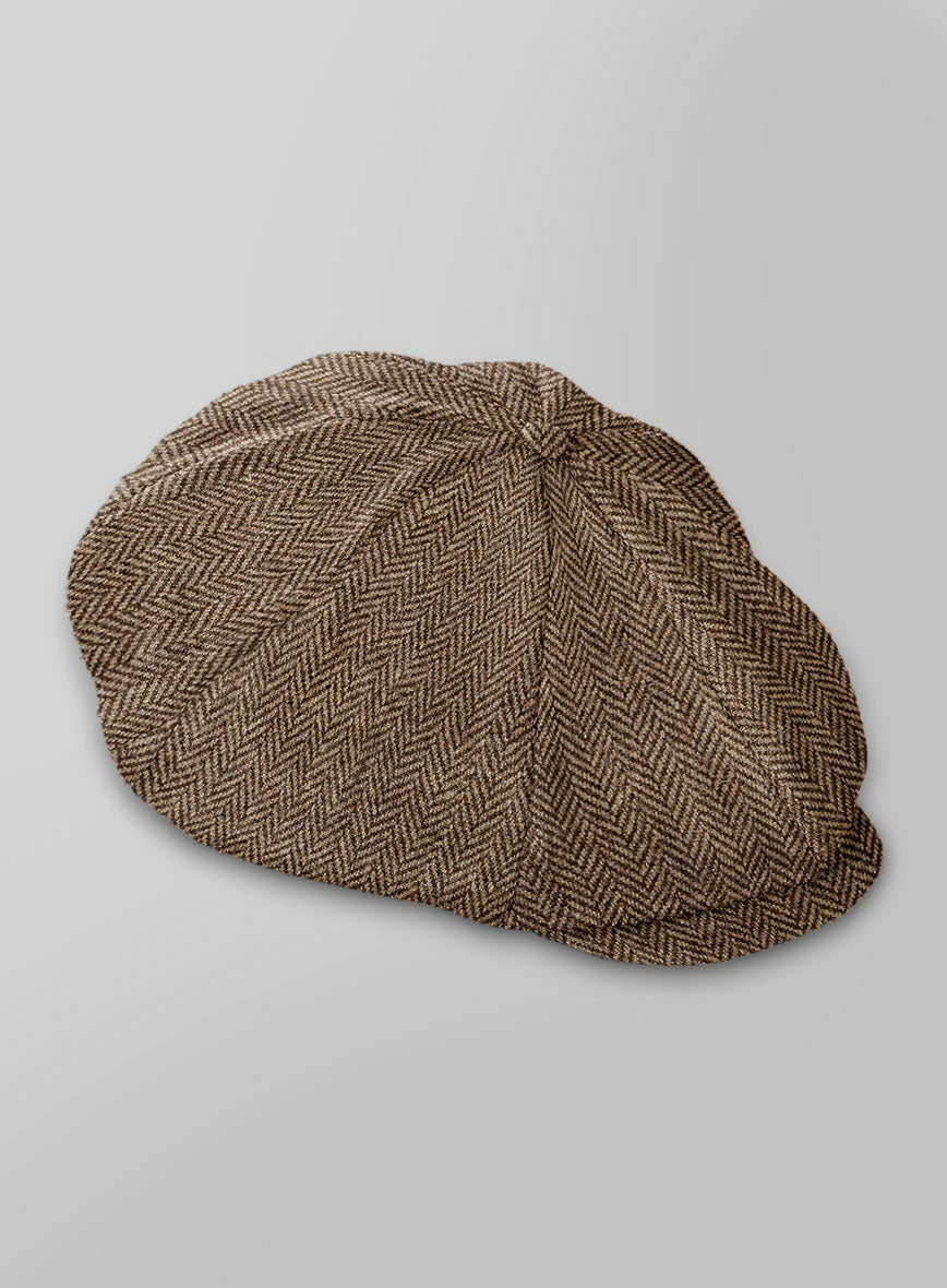 Irish Brown Herringbone Tweed Newsboy Cap - StudioSuits