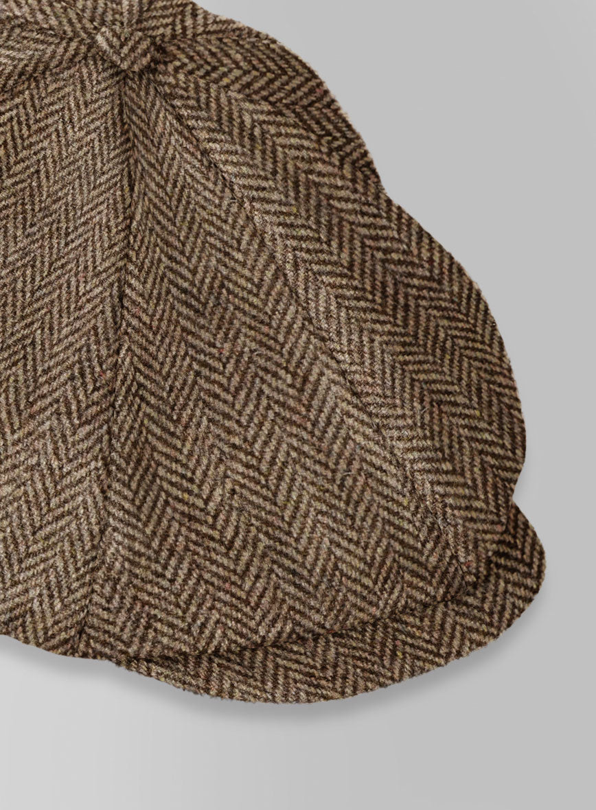 Irish Brown Herringbone Tweed Newsboy Cap - StudioSuits