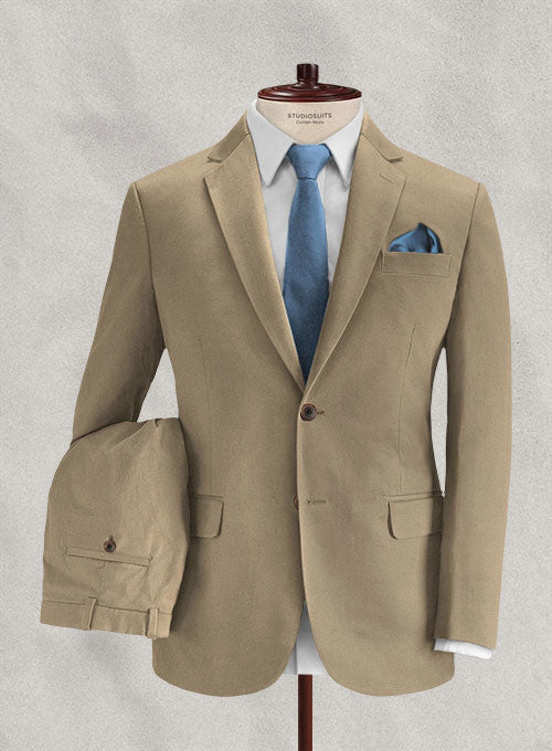 Italian Beige Cotton Stretch Suit - StudioSuits