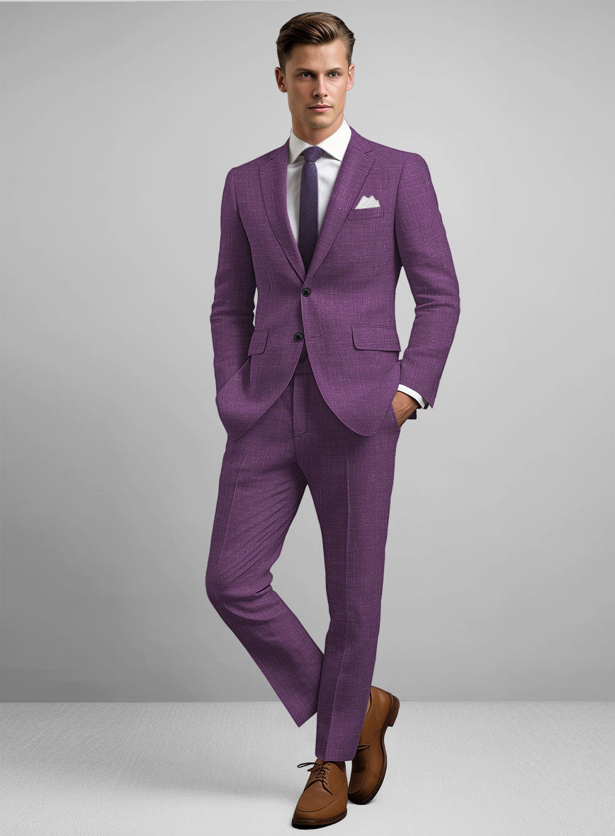 Italian Murano Eggplant Wool Linen Suit - StudioSuits