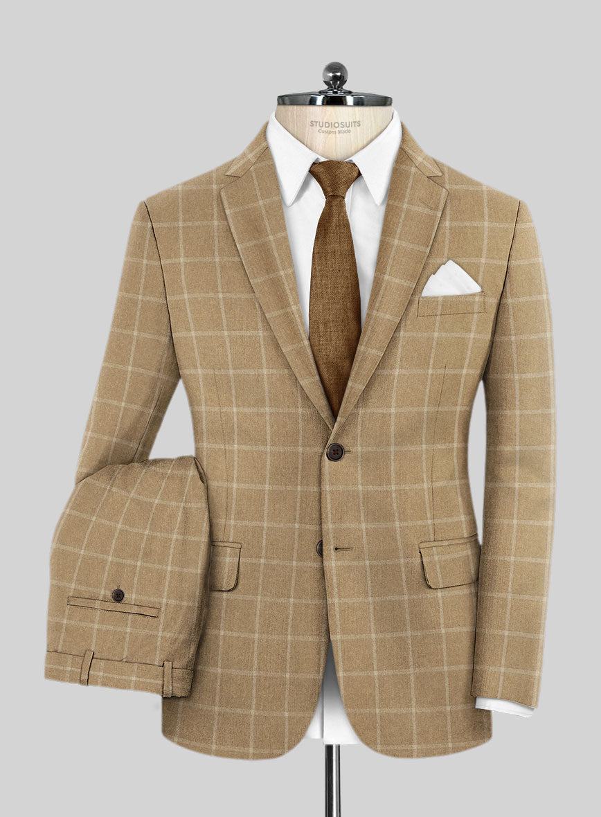 Italian Anbino Camel Brown Wool Suit - StudioSuits