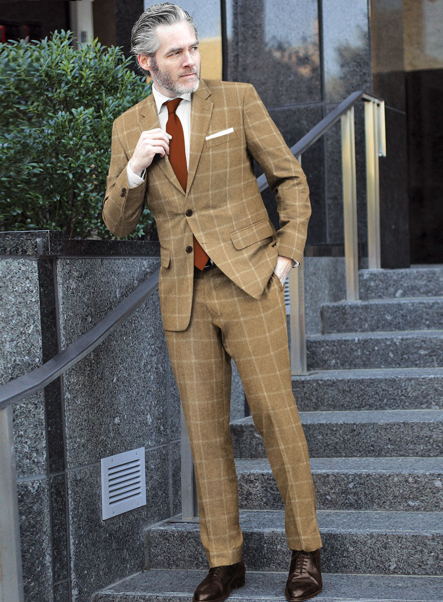 Italian Anbino Camel Brown Wool Suit - StudioSuits