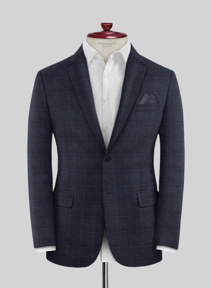 Italian Balca Blue Windowpane Flannel Jacket - StudioSuits