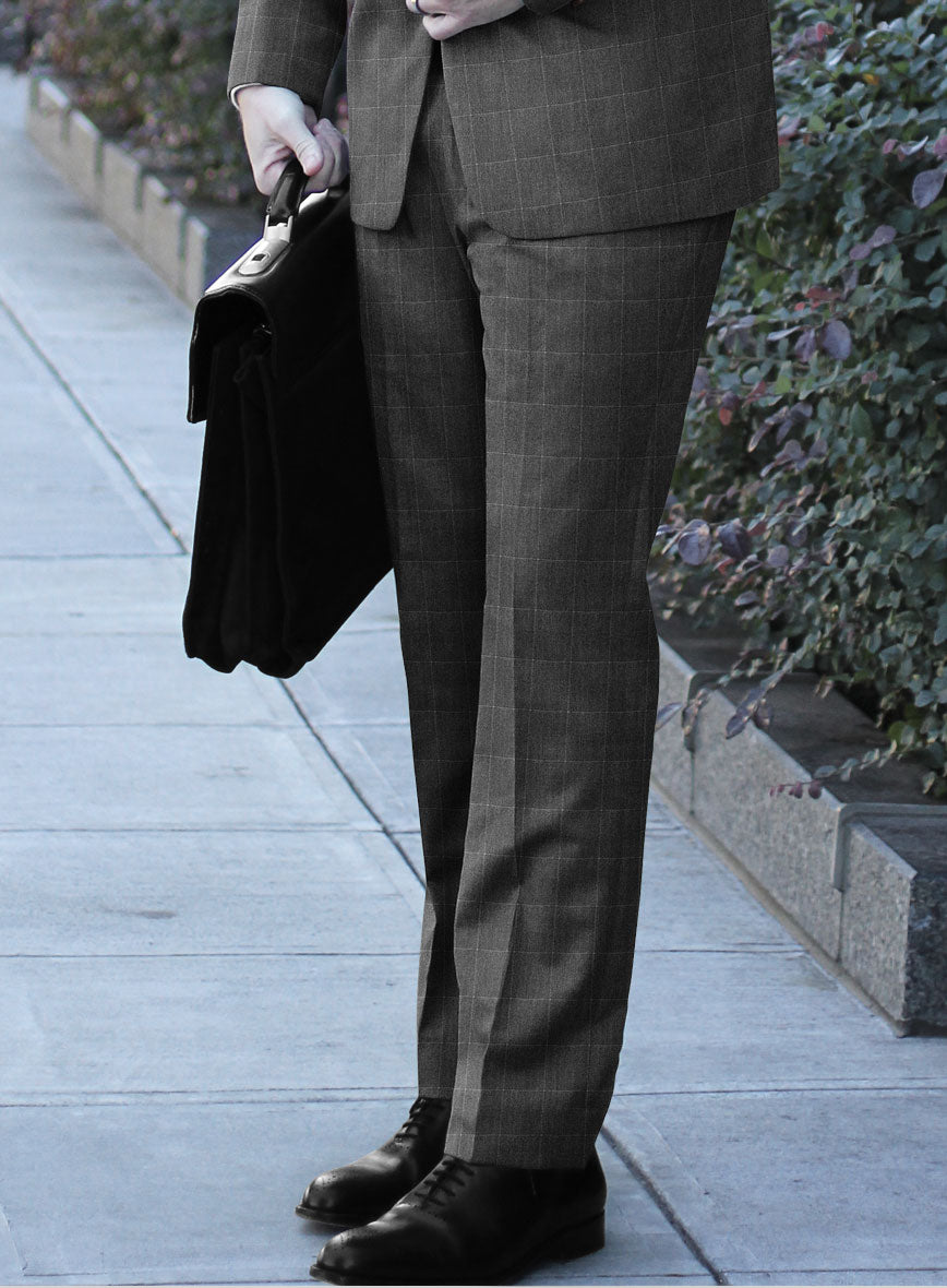 Italian Balca Gray Windowpane Flannel Pants - StudioSuits