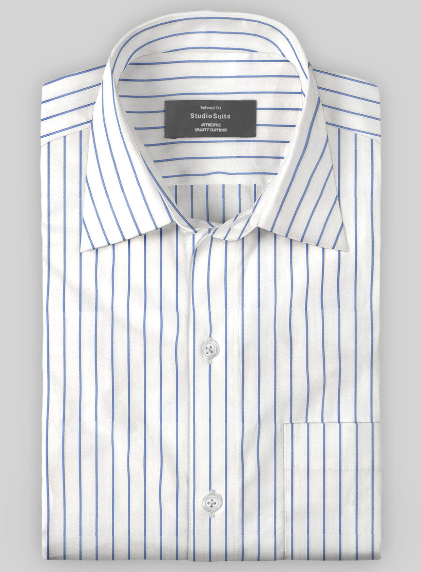 Italian Blue Como Stripe Shirt - StudioSuits