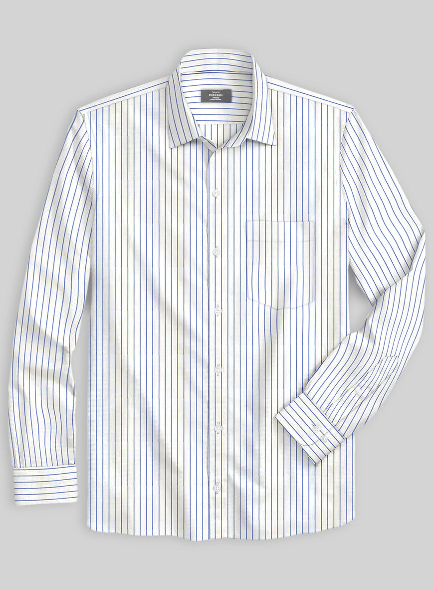 Italian Blue Como Stripe Shirt - StudioSuits