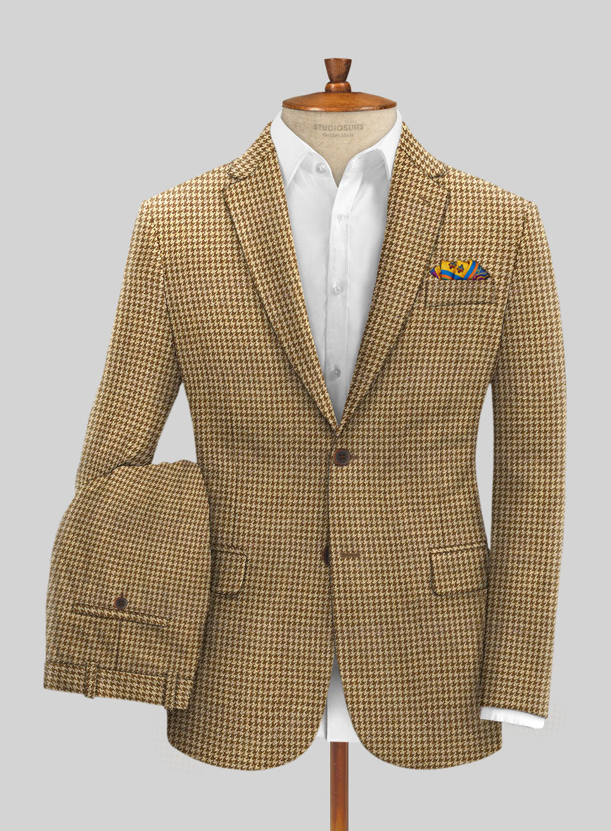 Italian Brown Houndstooth Tweed Suit - StudioSuits