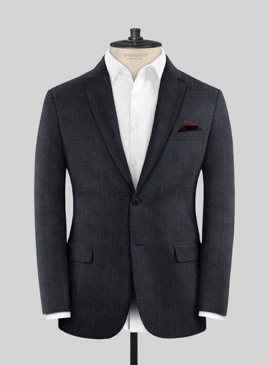 Italian Burta Blue Glen Flannel Jacket - StudioSuits