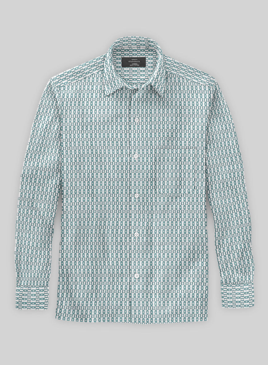 Italian Catena Turquoise Blue Summer Linen Shirt - StudioSuits