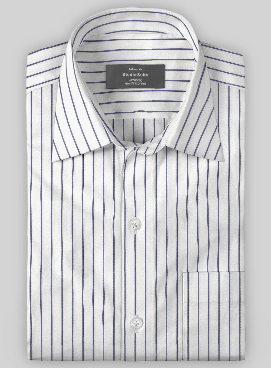 Italian Dark Blue Como Stripe Shirt - StudioSuits