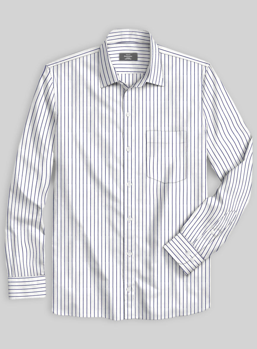 Italian Dark Blue Como Stripe Shirt - StudioSuits