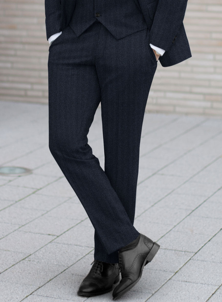 Italian Dark Blue Herringbone Flannel Suit - StudioSuits