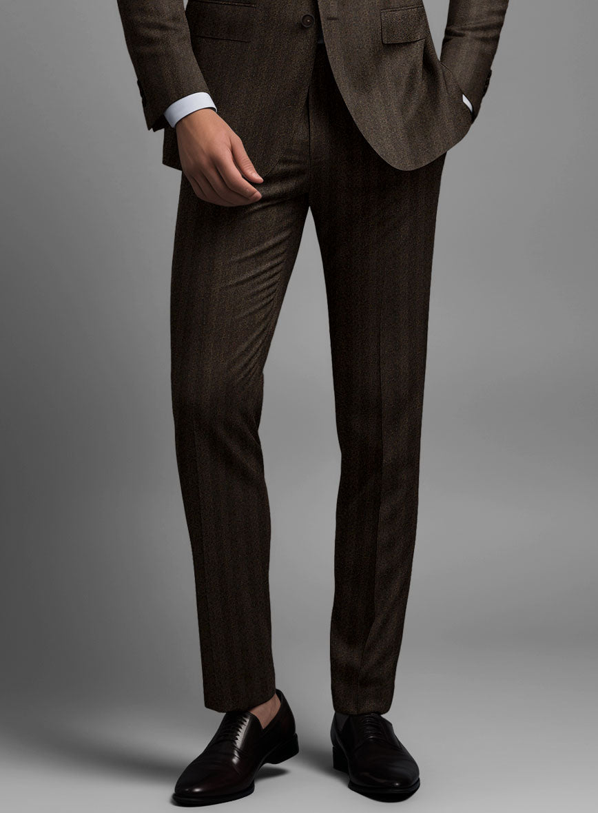 Italian Dark Brown Herringbone Flannel Pants - StudioSuits