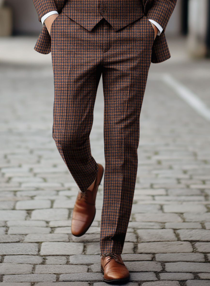 Italian Dark Brown Houndstooth Tweed Pants - StudioSuits