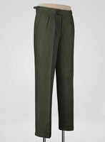 Italian Dark Green Linen Highland Trousers - StudioSuits