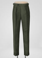 Italian Dark Green Linen Highland Trousers - StudioSuits