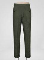 Italian Dark Green Linen Highland Trousers - StudioSuits