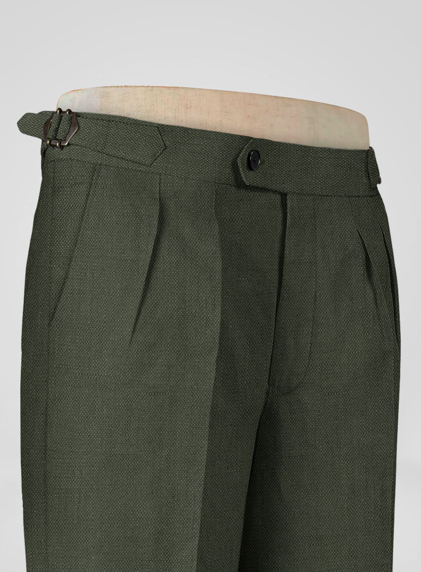 Italian Dark Green Linen Highland Trousers - StudioSuits